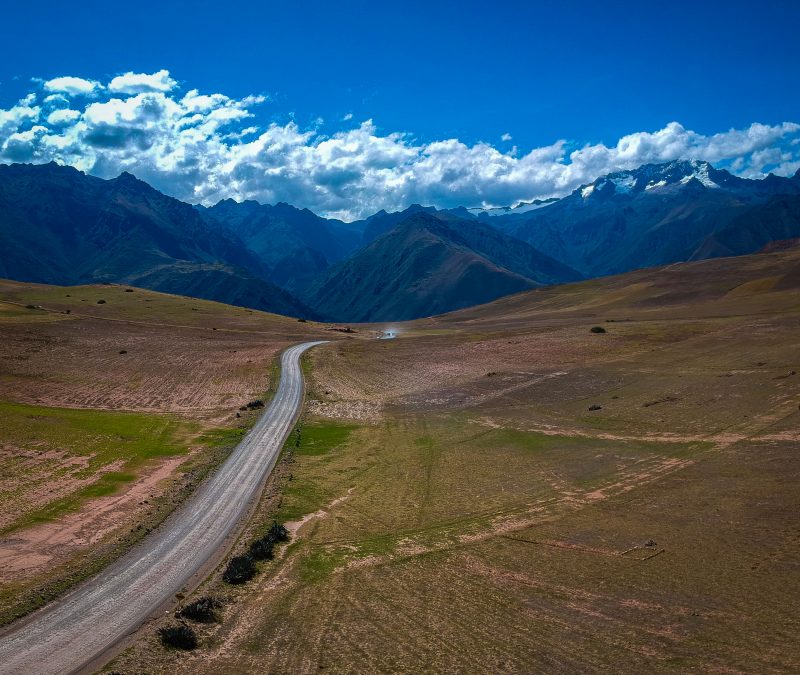 A drone shot of the road to the Andes